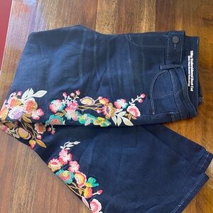 Laurie Felt Navy Skinny Jeans with Multicolor Floral Embroidery